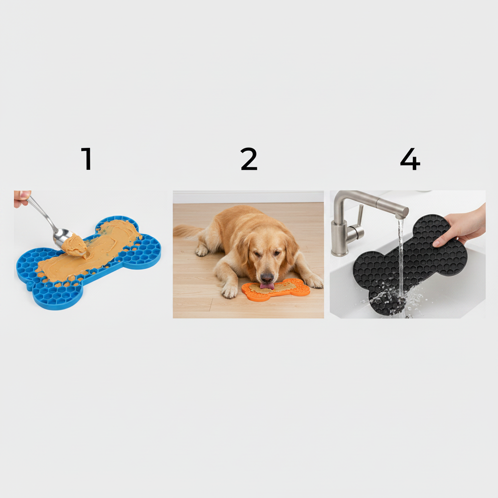Bone-pattern lick mat for spreading peanut butter or yogurt during baths and nail trims