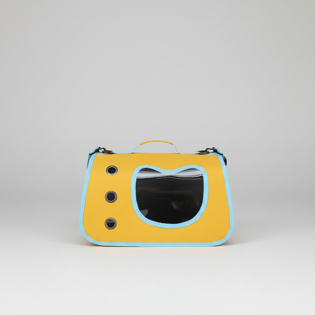 Blue-Yellow cat and small dog backpack carrier with a padded back panel