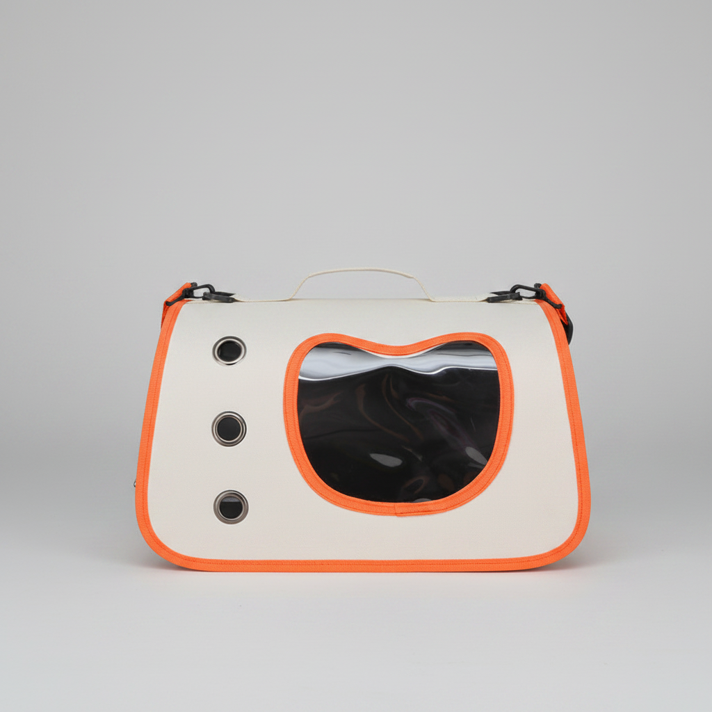 Orange-White bubble backpack carrier for cats with a zipper and safety latch