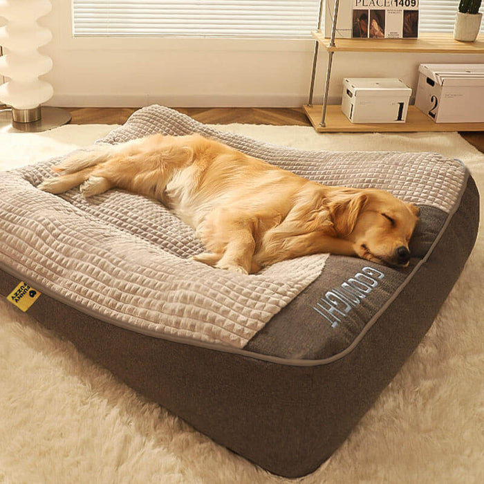 Calming dog bed with a supportive cushioned base