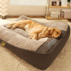Calming dog bed with a supportive cushioned base