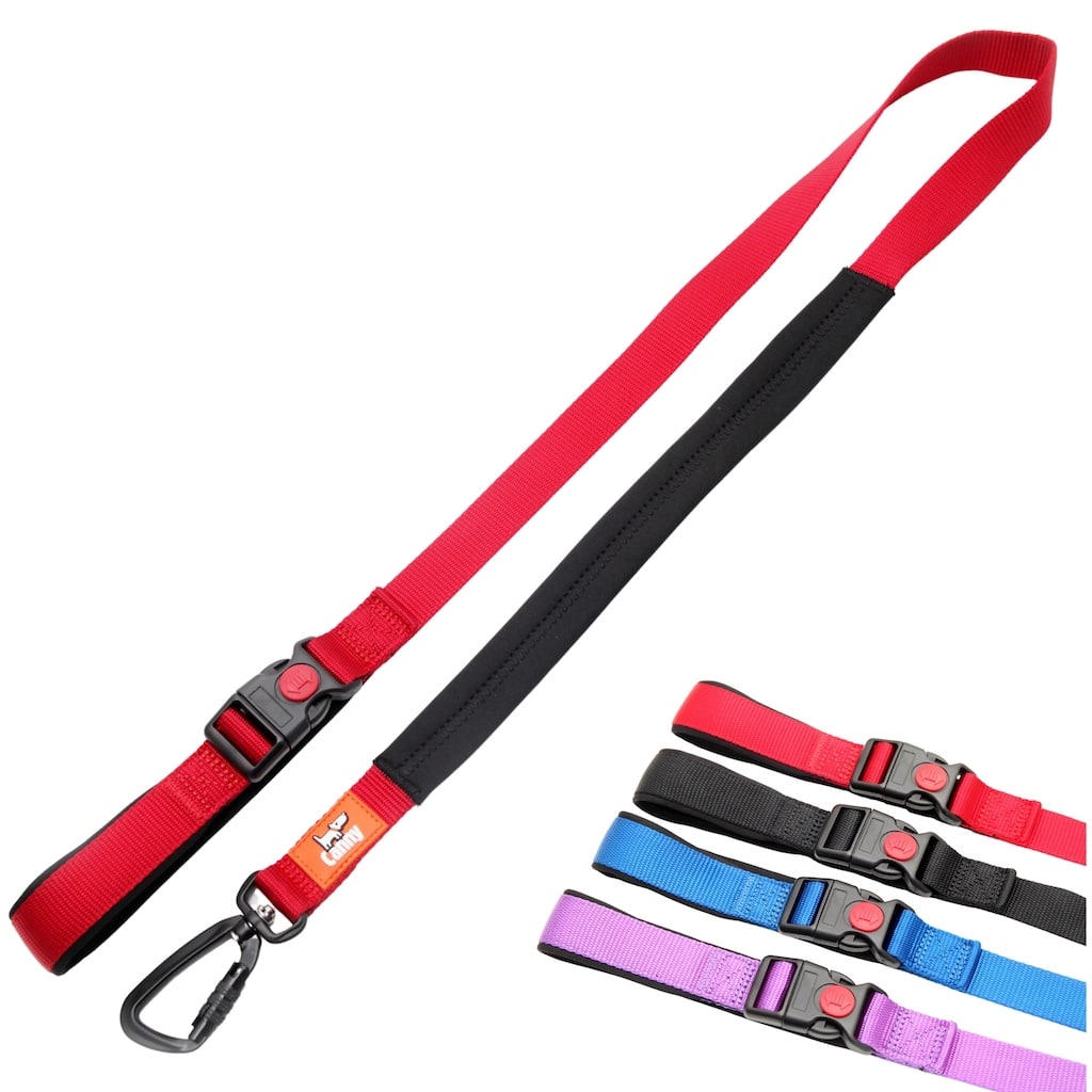 Red Canny Connect 1 inch leash for medium and large dogs with an aluminum locking carabiner