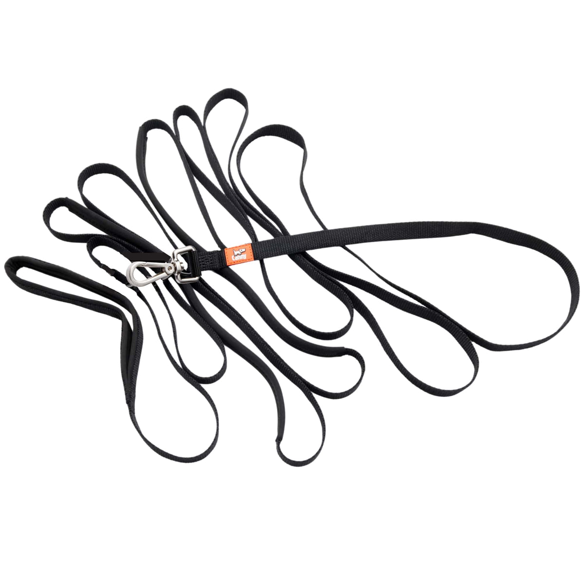 Black 15 ft by 5/8 in Canny Long Training Line with a brushed steel trigger clip for small breeds
