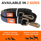 Canny Long Training Line sizes: 15 ft for puppies and small breeds, 23 ft for medium to large dogs