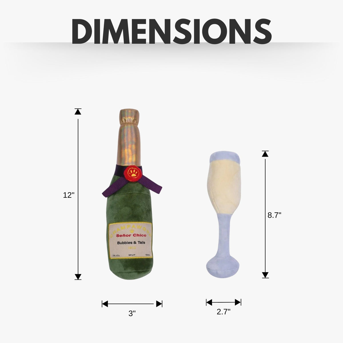Champawgne Cheers plush glass and bottle dog toys, a 0.32 lb celebration gift set