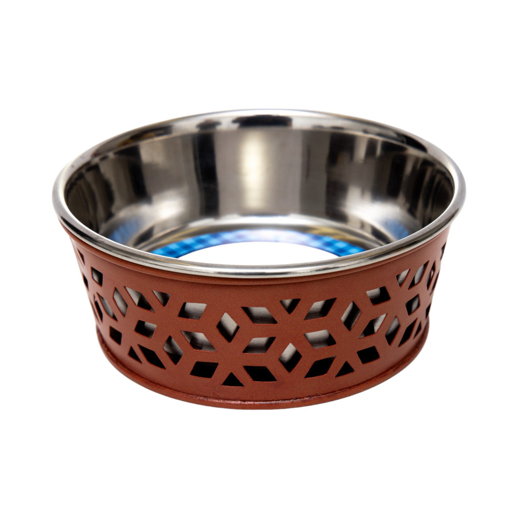 Dishwasher-safe Country Living stainless steel dog bowl in Apricot Brandy