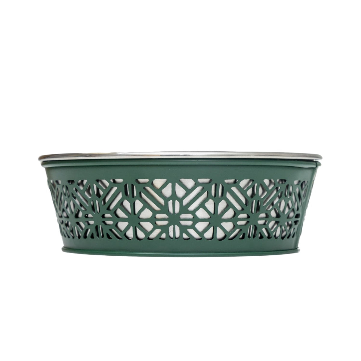 Dishwasher-safe Country Living stainless steel dog bowl in dark green