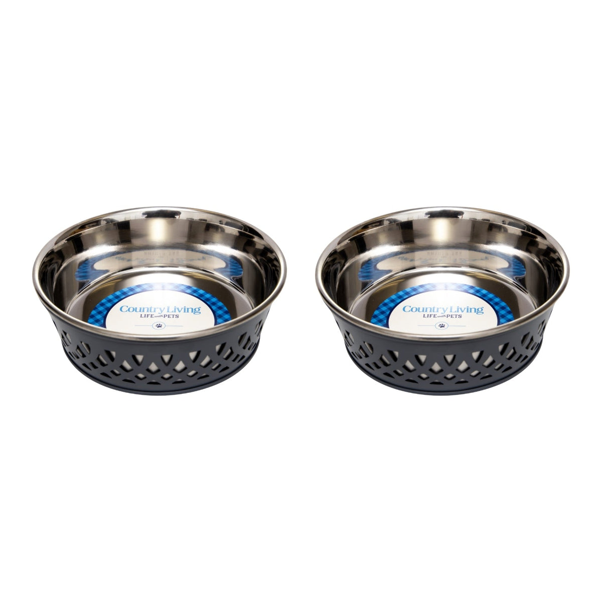 Gray Country Living farmhouse dog bowl with a coated exterior, in 16 or 30 oz