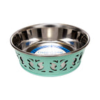 Mint green Country Living farmhouse dog bowl with a smooth, easy-clean interior