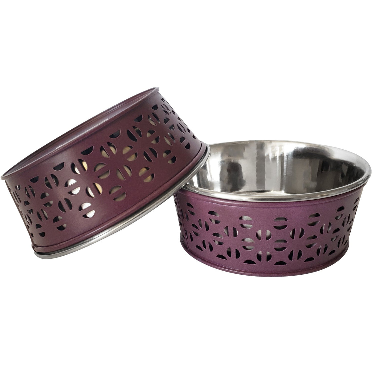 Plum Wine Country Living farmhouse dog bowl with a coated exterior, 16 oz