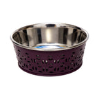 Dishwasher-safe Country Living stainless steel dog bowl in Plum Wine