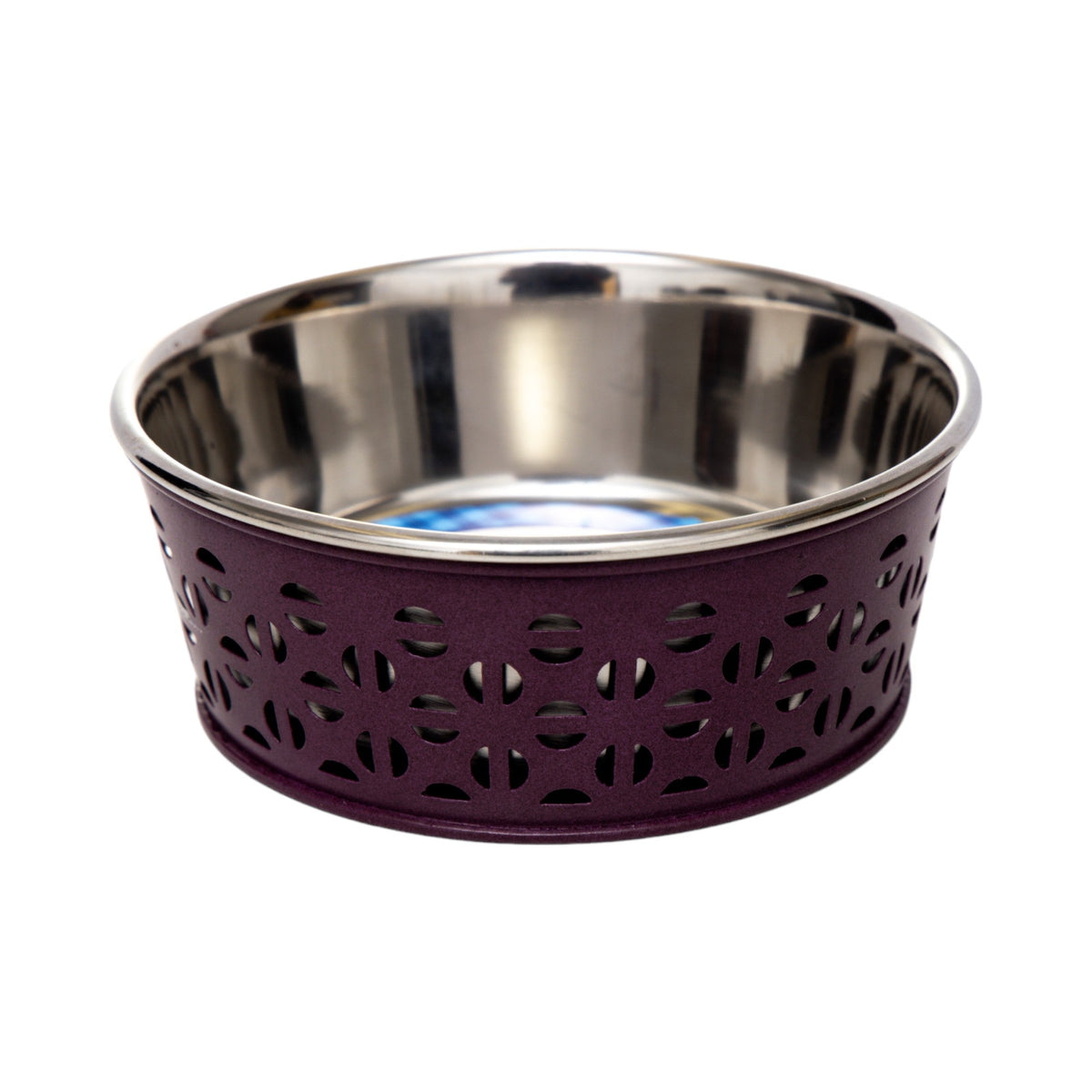 Dishwasher-safe Country Living stainless steel dog bowl in Plum Wine