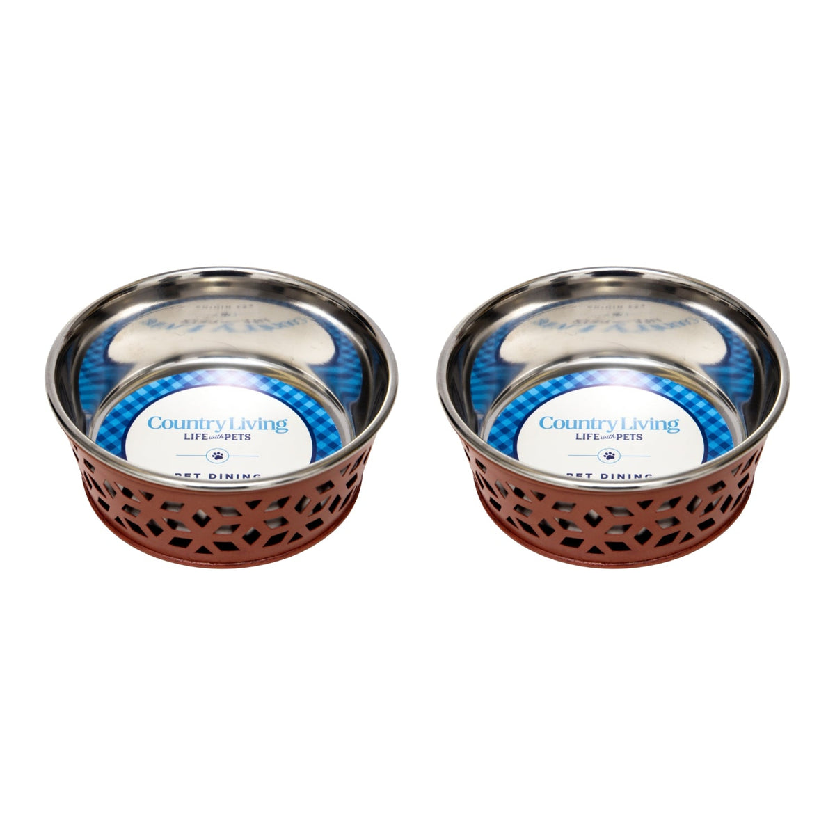 Country Living farmhouse stainless steel dog bowls in Apricot Brandy, a set of 2
