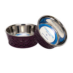 Country Living farmhouse stainless steel dog bowls in Plum Wine, a matching set of 2
