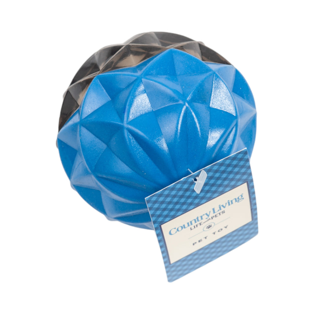 Large Country Living geometric textured TPR ball dog toy, 3.6 inches, with raised patterns