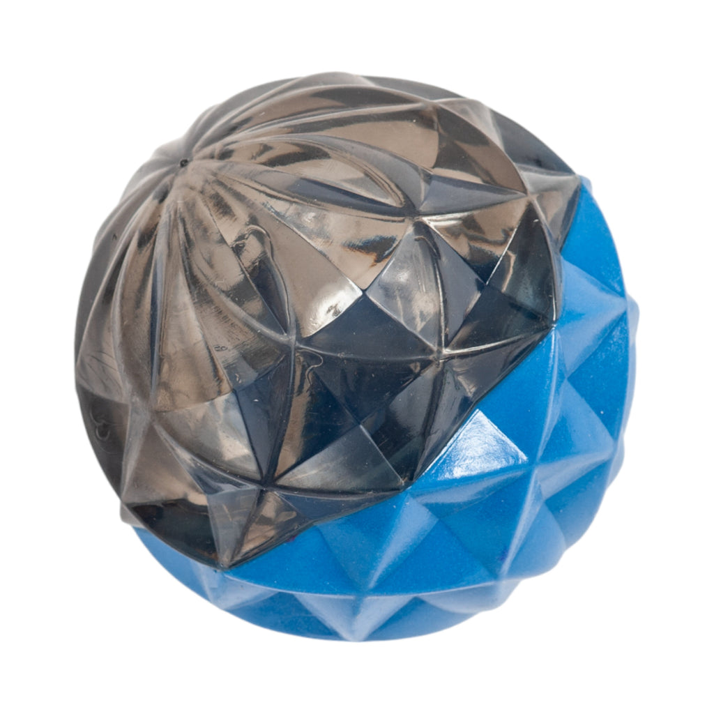 Large Country Living TPR ball dog toy with raised geometric patterns for chewing and fetch