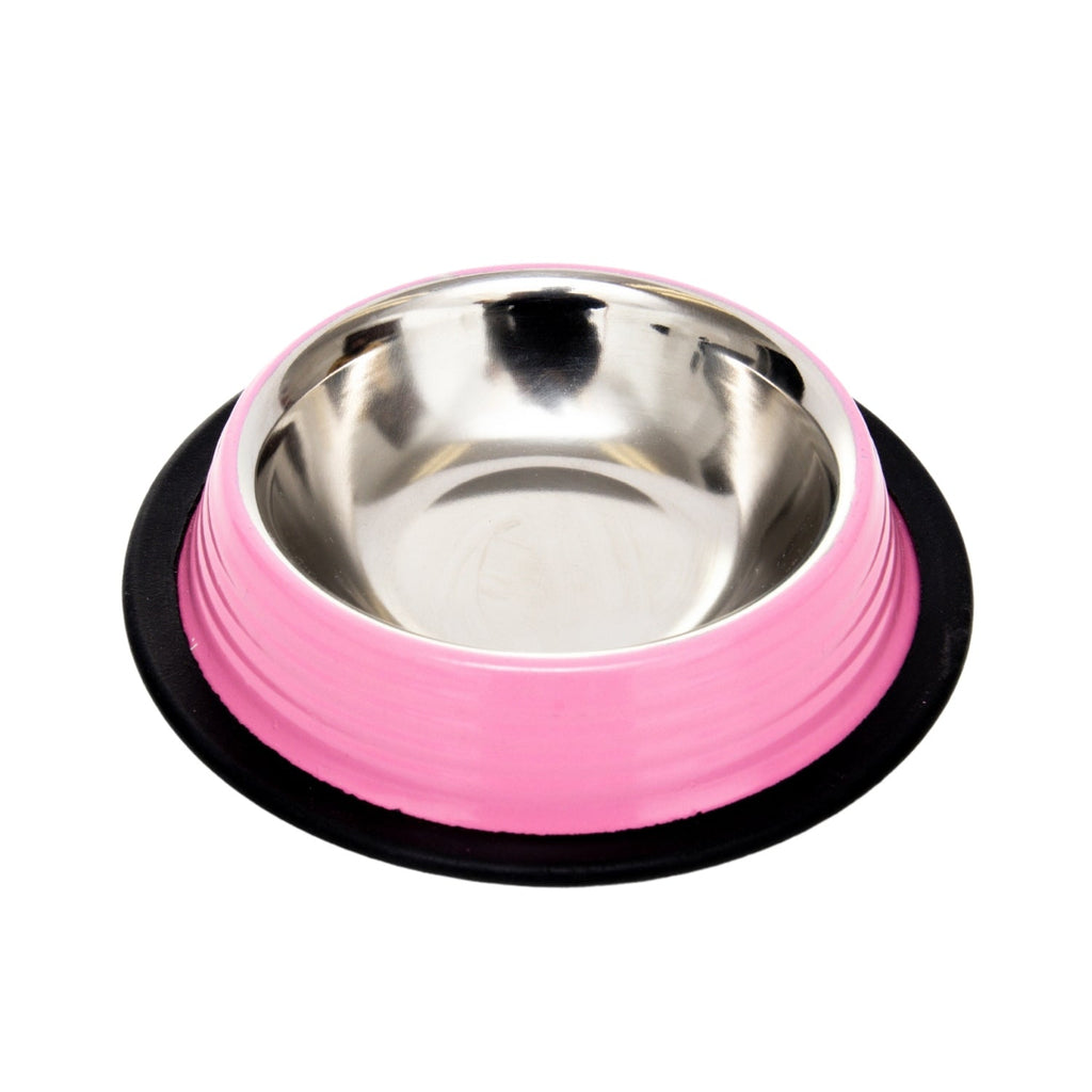Dishwasher-safe Country Living ribbed pet bowl in Carnation Pink for food or water