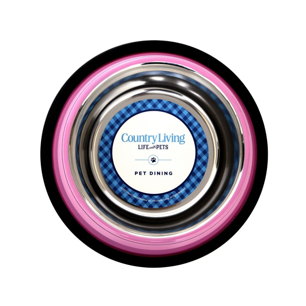 Carnation Pink Country Living ribbed bowls for dogs and cats, sold as a set of 2