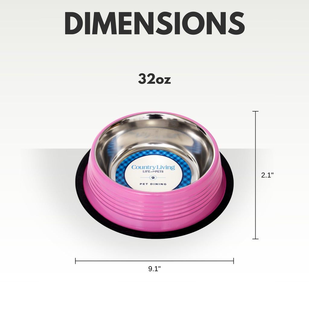 Matching Carnation Pink Country Living ribbed bowls in stainless steel with a glossy finish