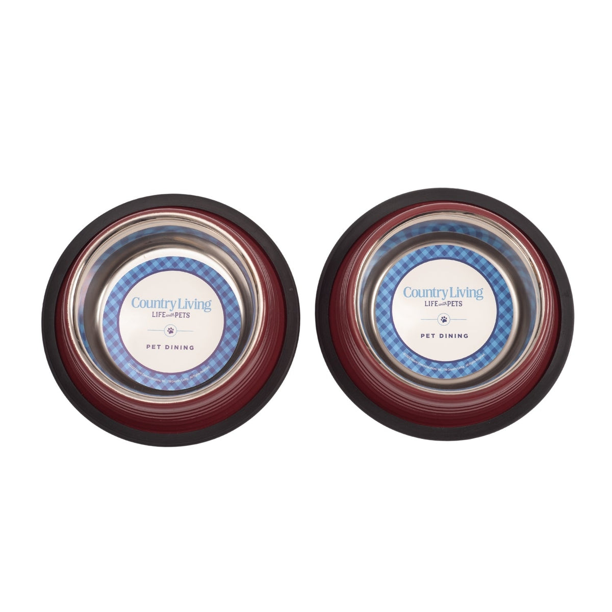 Country Living ribbed pet bowl in Merlot Red with a removable rubberized base ring