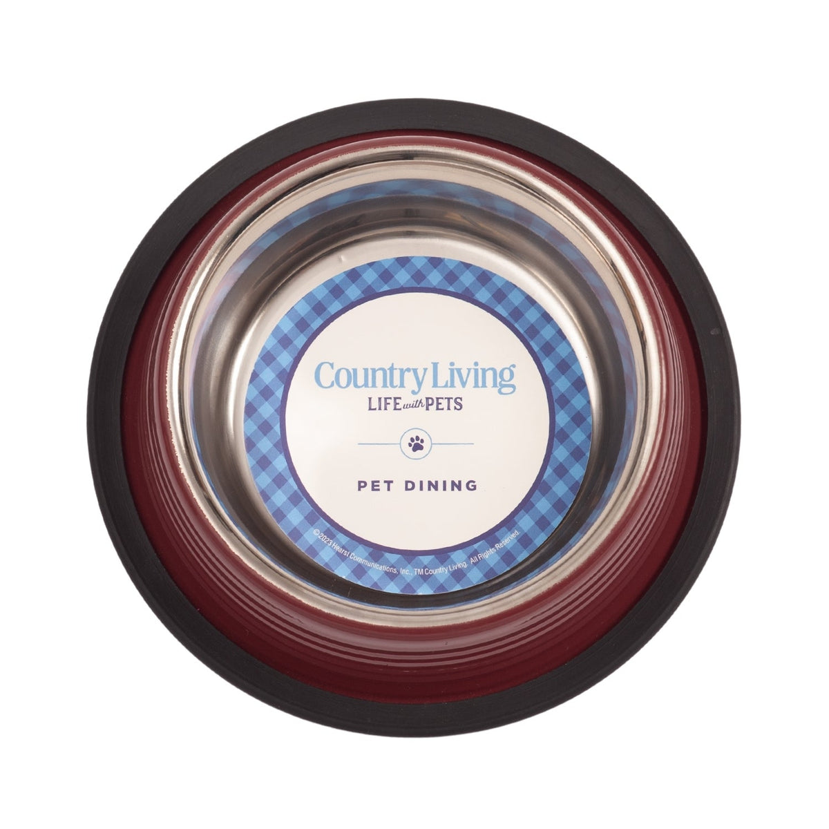 Dishwasher-safe Country Living ribbed pet bowl in Merlot Red for food or water