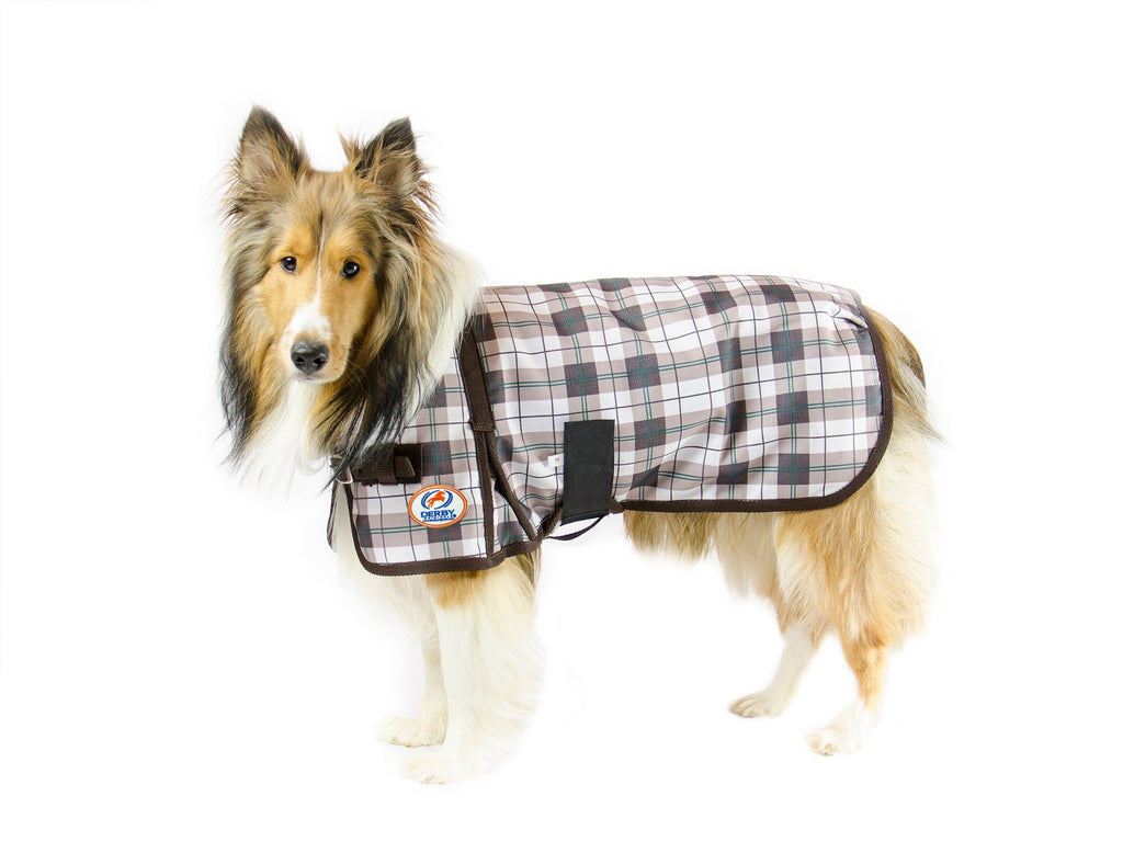 Derby Originals Ruff Pup waterproof winter dog coat in Green Fawn Plaid, with a 1200D ripstop shell