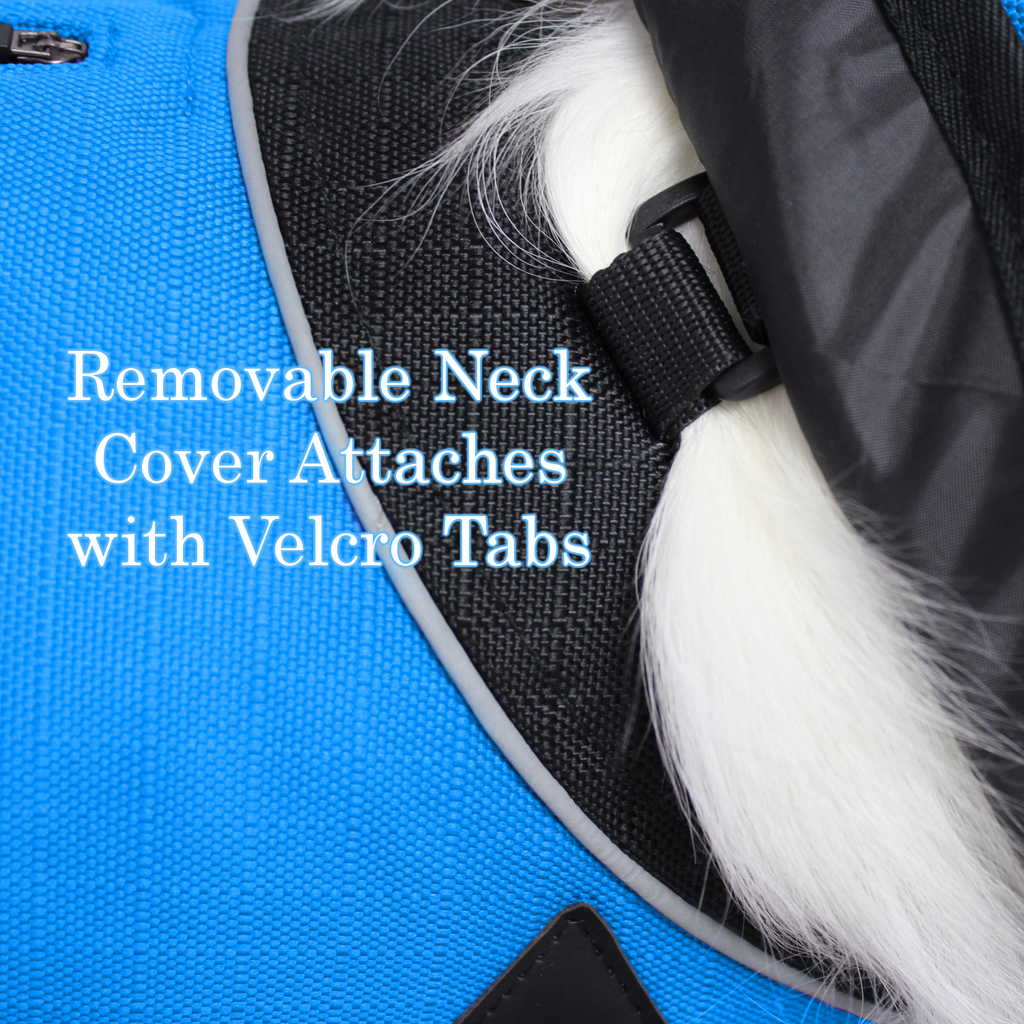 Removable neck cover on the Derby Originals Ruff Pup dog coat, attached with hook and loop