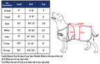 Size chart for the Derby Originals Ruff Pup winter dog coat, Small 13.5 in through XX-Large 28.5 in