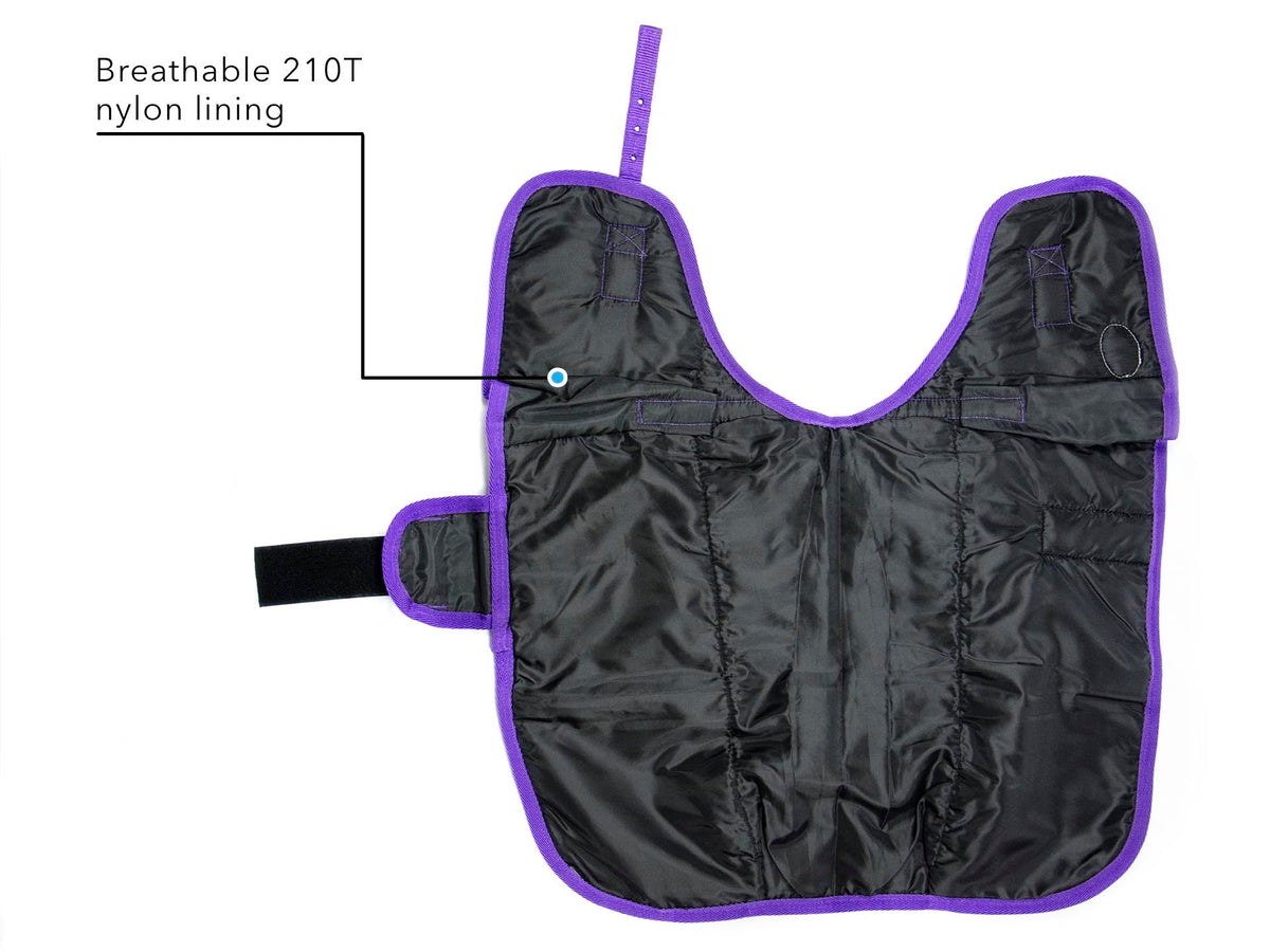 Inside view of a Derby Originals Ruff Pup coat in Arctic Purple, showing the breathable inner lining
