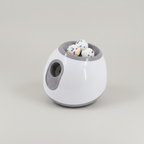 Dog ball launcher with distance settings of about 10, 20 or 30 feet for fetch