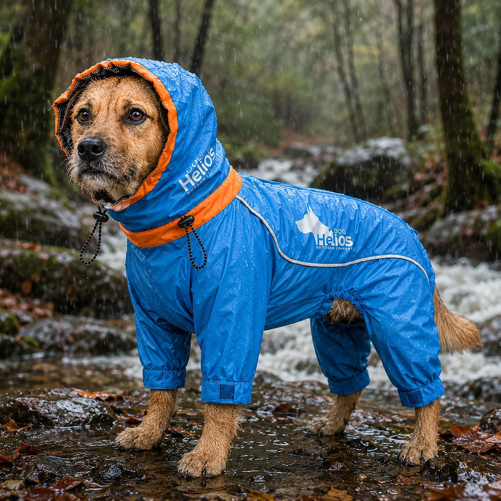 Dog Helios Weather-King full-body jacket with a leash slit on the back and embroidered accents