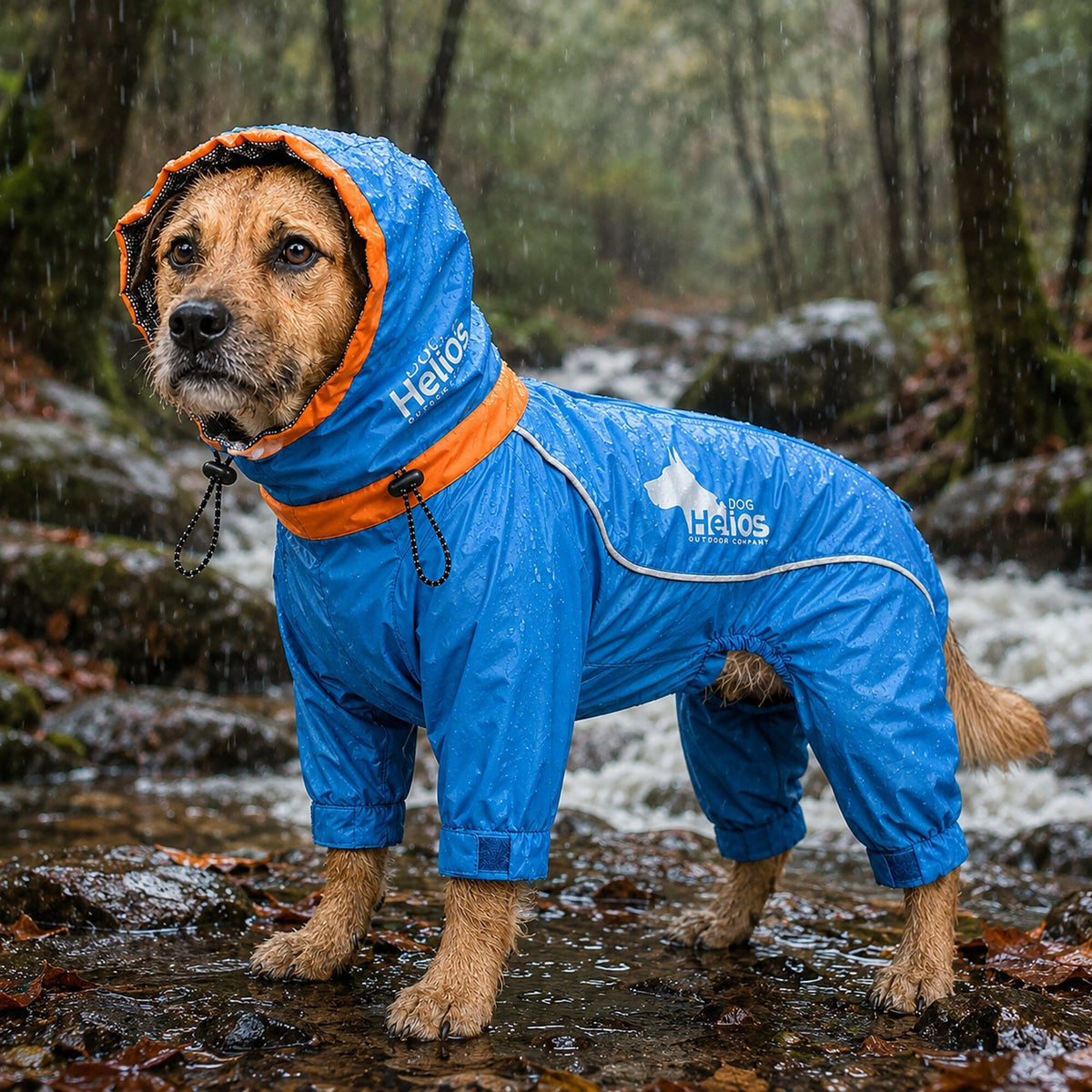 Dog Helios Weather-King full-body jacket with a leash slit on the back and embroidered accents