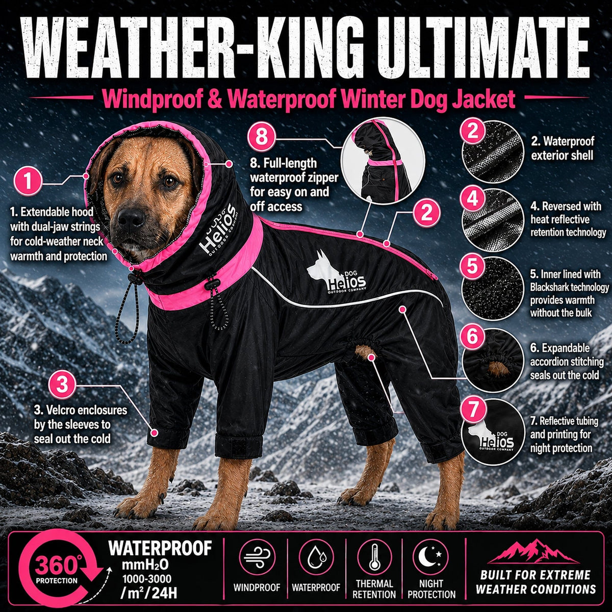 Dog Helios Weather-King jacket made with a snow proof, breathable, tear-resistant lining