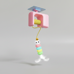 Pink automatic door-hanging yo-yo cat teaser with a feather lure that bounces up and down