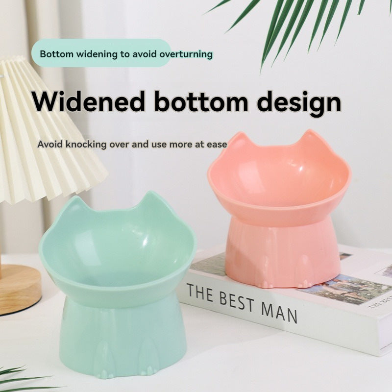 Elevated cat bowl with ear-shaped detail, lightweight and made of anti-knock plastic