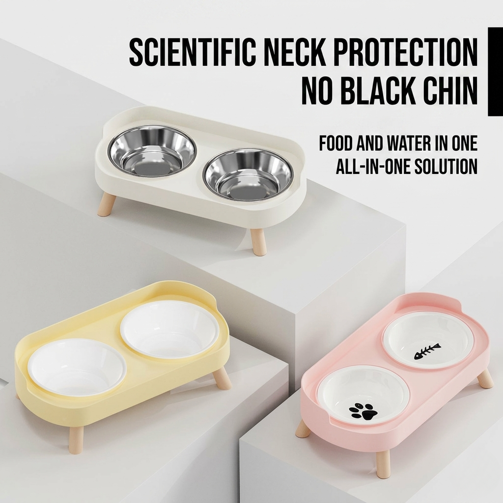 Elevated double feeder with lift-out bowls that wash separately from the base