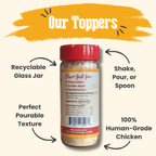 Back of the Farm to Pet Chicken Treat Topper jar, a meal enhancer for dog and cat food