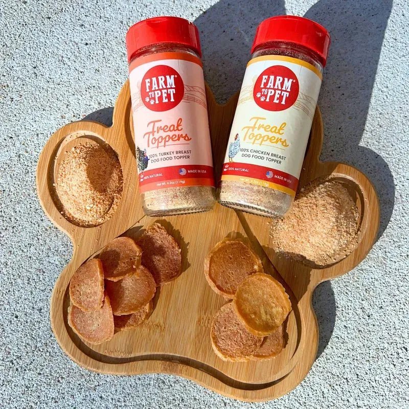 Farm to Pet single-ingredient chicken and turkey combo topper pack with two 4.7 oz jars
