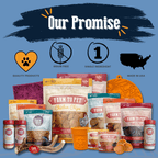 Our Promise graphic for Farm to Pet treats like the Fiesta Pack, made at its Chicago facility
