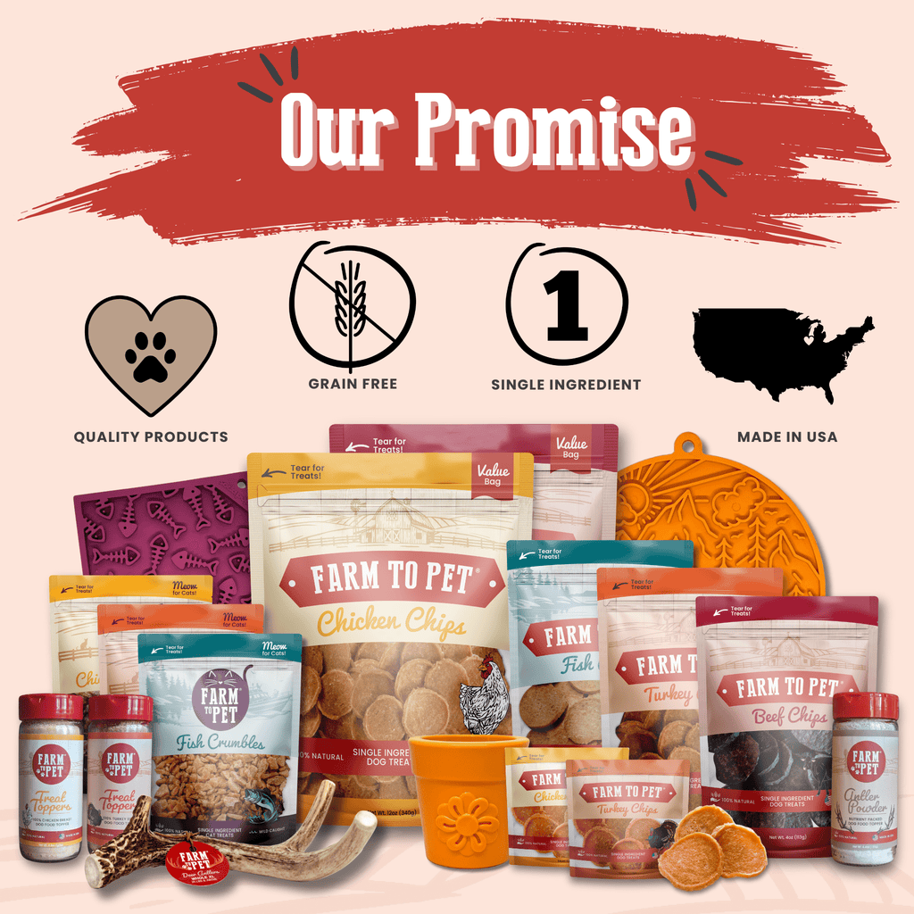 Our Promise graphic from Farm to Pet for its single-ingredient treats, on the Turkey Feast page