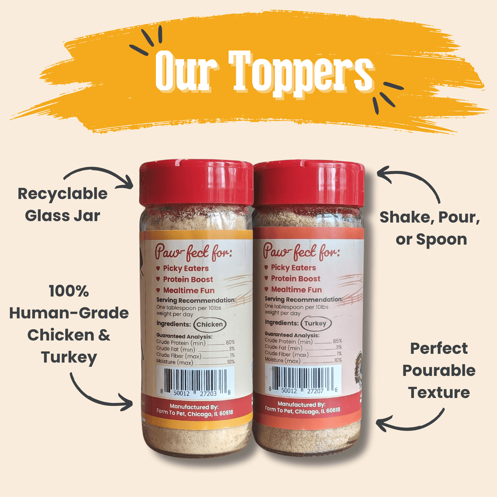 Back view of the Farm to Pet lean turkey dog food topper, made from turkey breast alone
