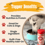Benefits of the Farm to Pet lean turkey dog topper, 85% minimum protein from turkey breast
