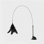 Black feather wand cat teaser toy with a lightweight plastic wand and feather lure