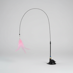 Pink feather wand cat teaser toy with a flexible plastic wand for interactive play