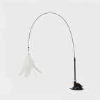 White cat teaser wand with a feather lure for interactive play with your cat