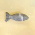 Gray plush catnip fish toy for cats and kittens that moves when touched