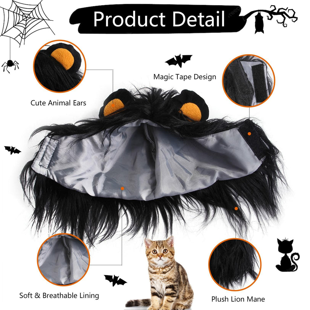 Fluffy black lion mane cat costume in soft polyester and plush