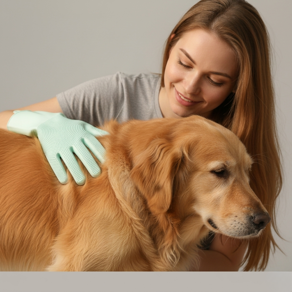 Food-grade silicone pet glove that rinses clean under warm water after each use