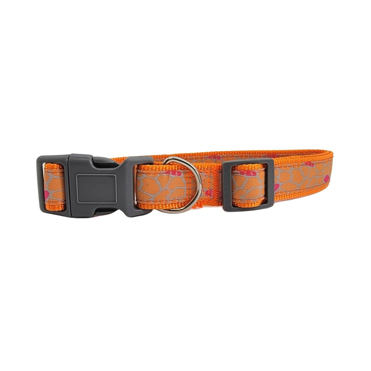 Adjustable nylon dog collar with an embroidered giraffe pattern, sold in Medium and Large