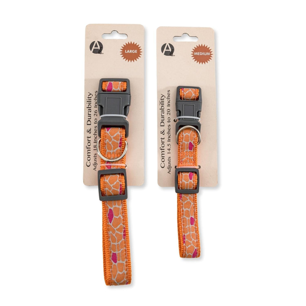 Embroidered giraffe dog collar in nylon with metal fixings, made for regular collar wear